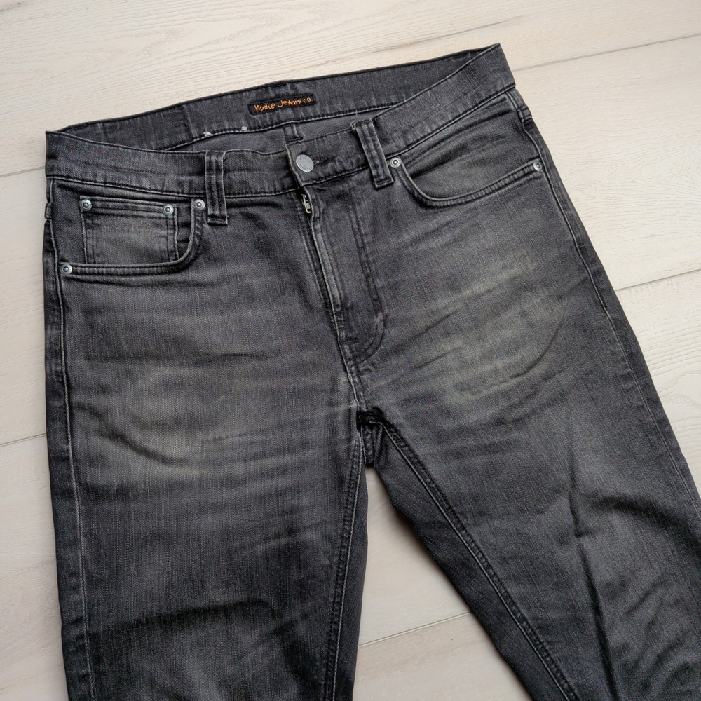 Nudie Jeans Co Lean Dean Mono Grey Slim Tapered Jeans‎ Mens 30x34 (Fits 32x34)
